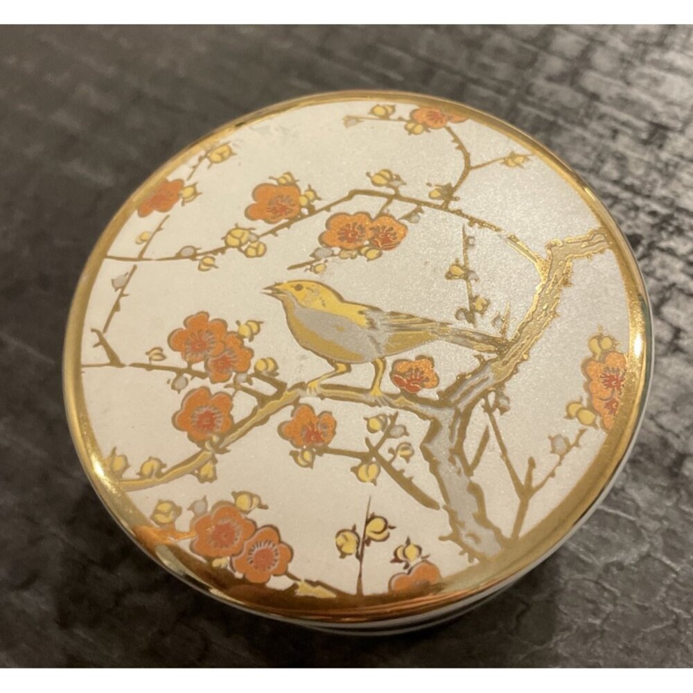 Action Porcelain Floral Bird Trinket Jewelry Box Gold Trim Asian Style Japan